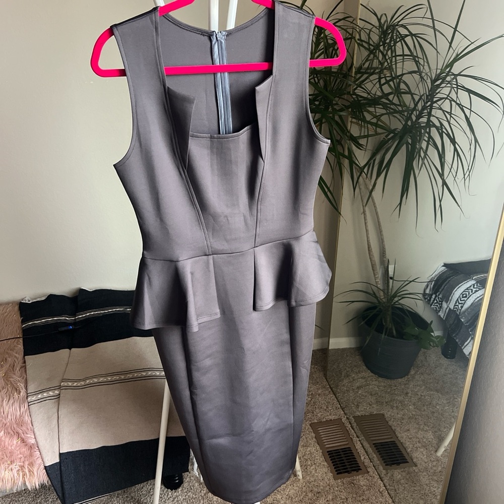 Elegant Gray Peplum Dress